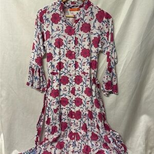 Oliphant Floral Button-Down Dress with Ruffle Sleeves
